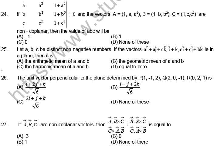 JEE Mathematics Vectors MCQs Set C, Multiple Choice Questions